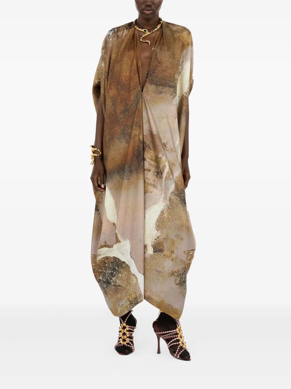 Roberto Cavalli Zijden tuniek met marmerprint - Beige