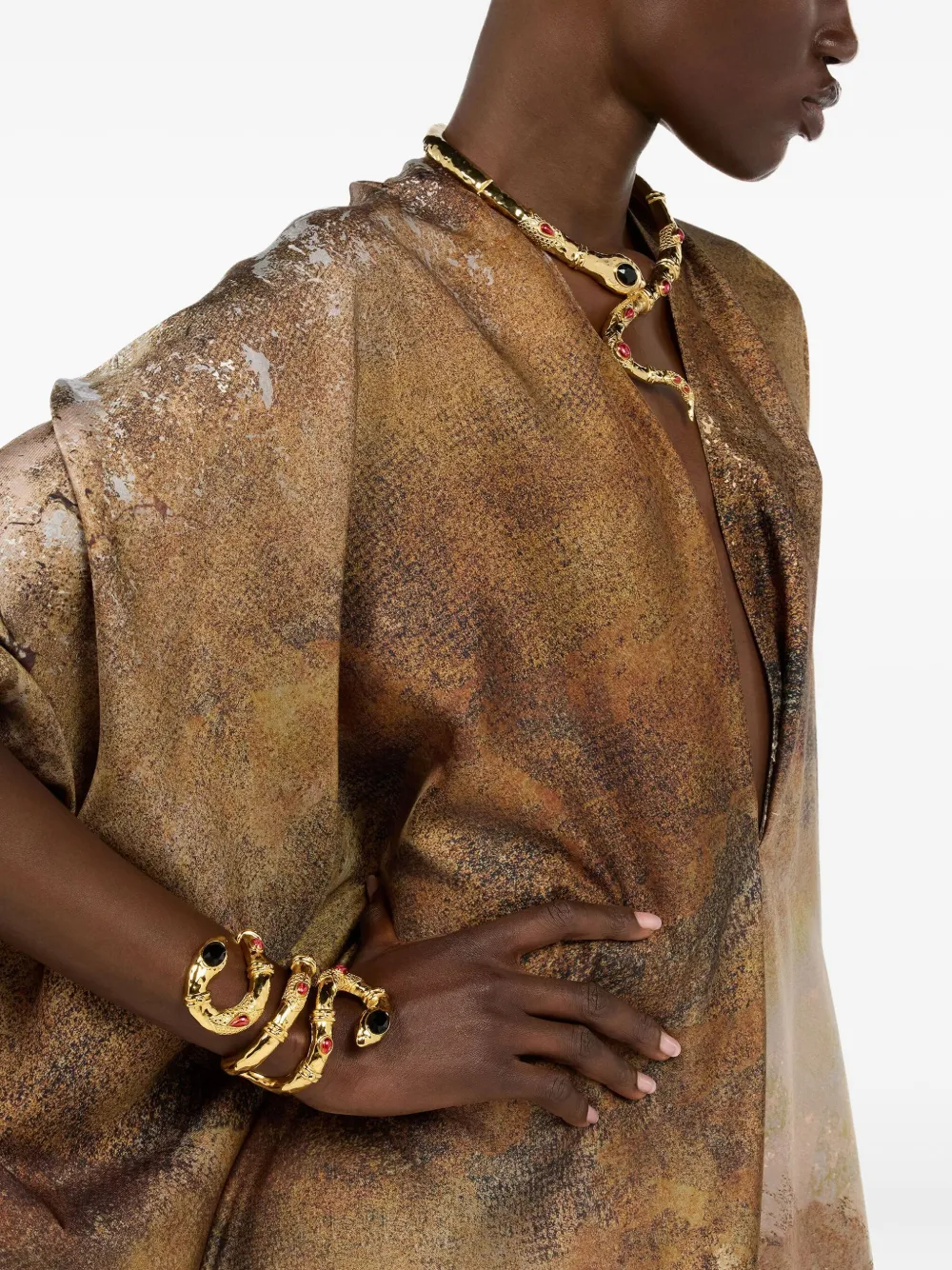 Roberto Cavalli Zijden tuniek met marmerprint Beige