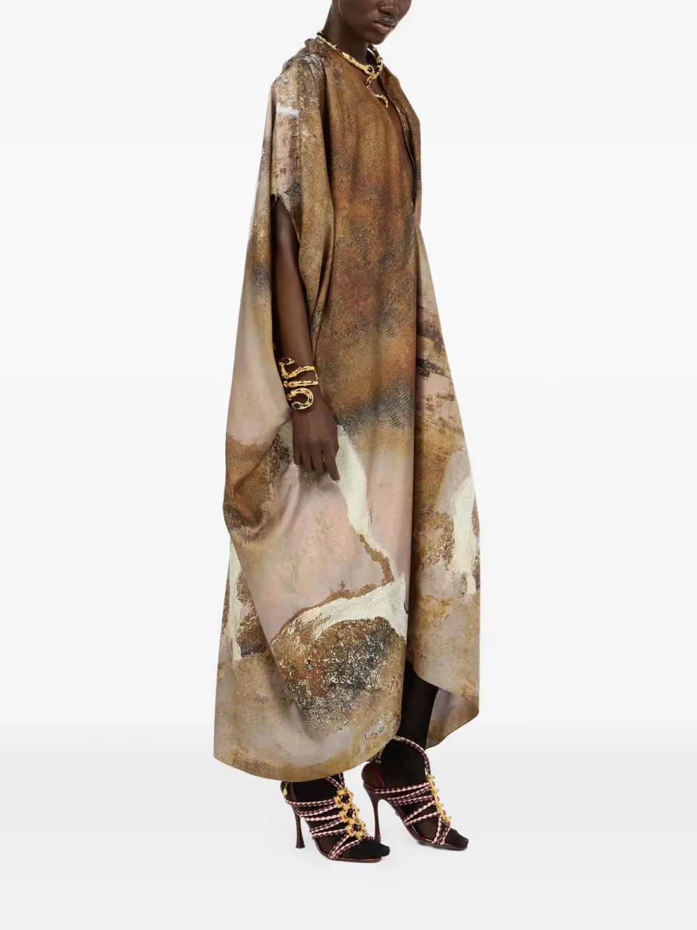  Roberto Cavalli Marble-print Silk Kaftan - Neutrals 