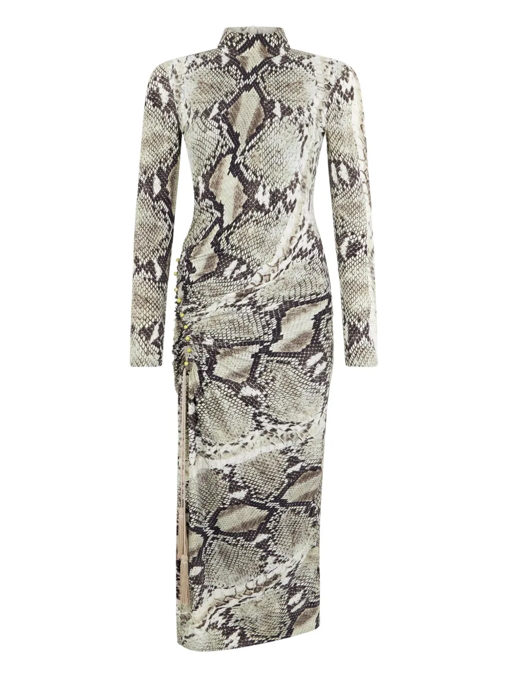 Roberto Cavalli Midi-jurk met pythonprint en ruches Grijs