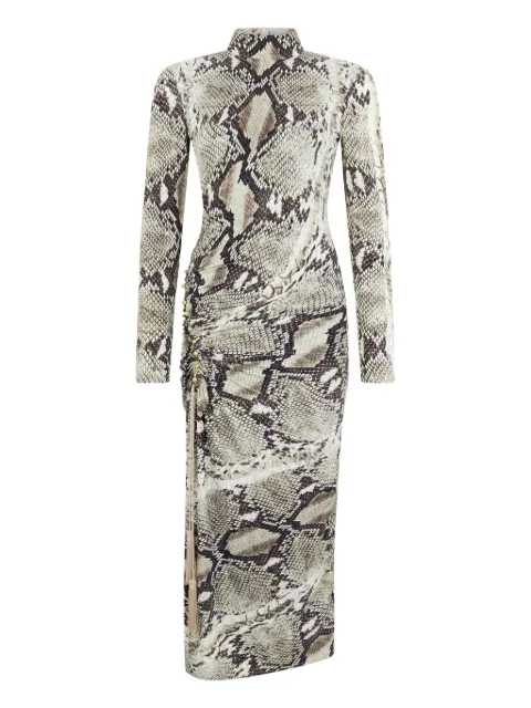 Roberto Cavalli Gerafftes Midikleid mit Python-Print