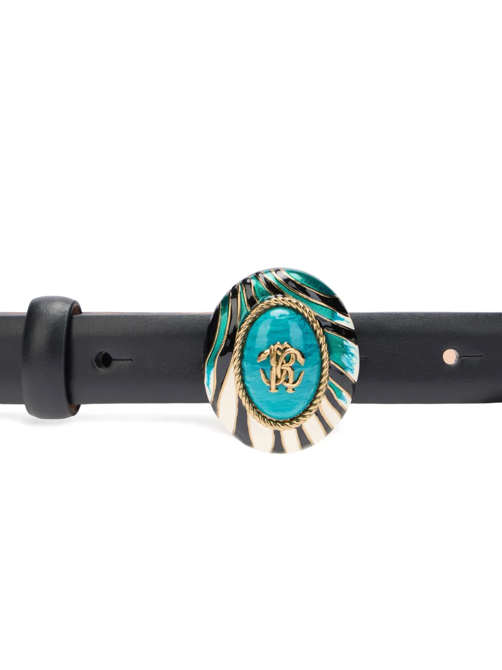 Roberto Cavalli leather zebra-print buckle belt Zwart