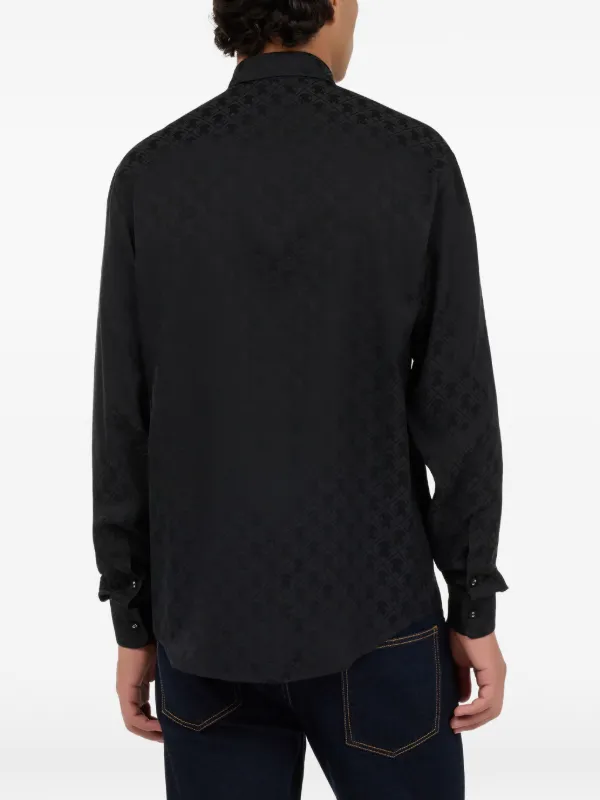 Roberto Cavalli Black Shirt with All-Over Monogram Mirror Snake - Men Luxury Black 46