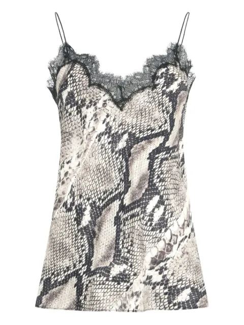 Roberto Cavalli snake-print lace-trimmed top