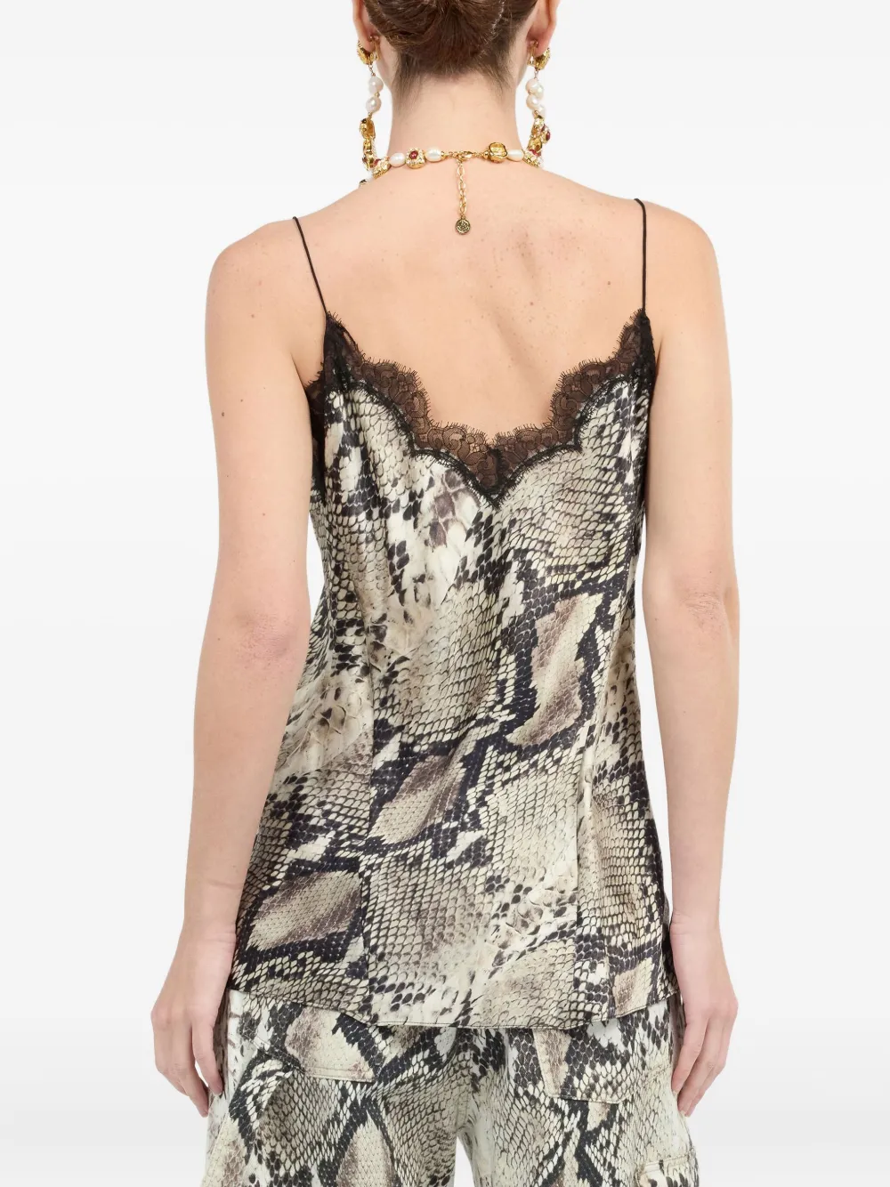 Roberto Cavalli snake-print lace-trimmed top Grijs