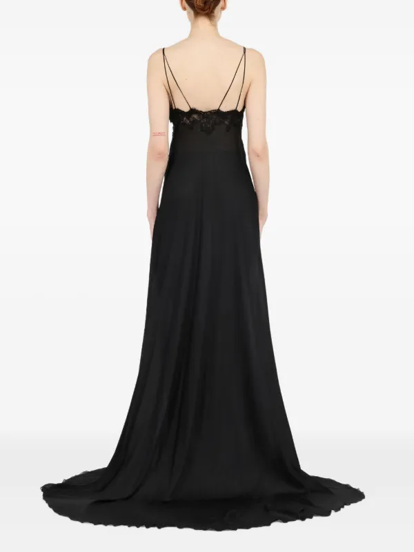 Roberto Cavalli lace-panelled Silk Maxi Evening Dress | Black