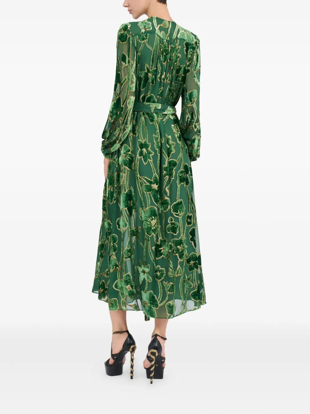 Roberto Cavalli velvet floral-print midi dress Groen