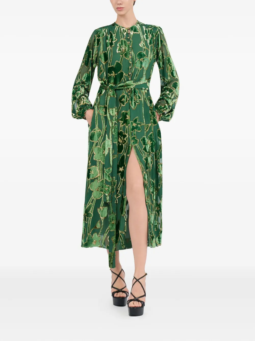 Roberto Cavalli velvet floral-print midi dress - Groen