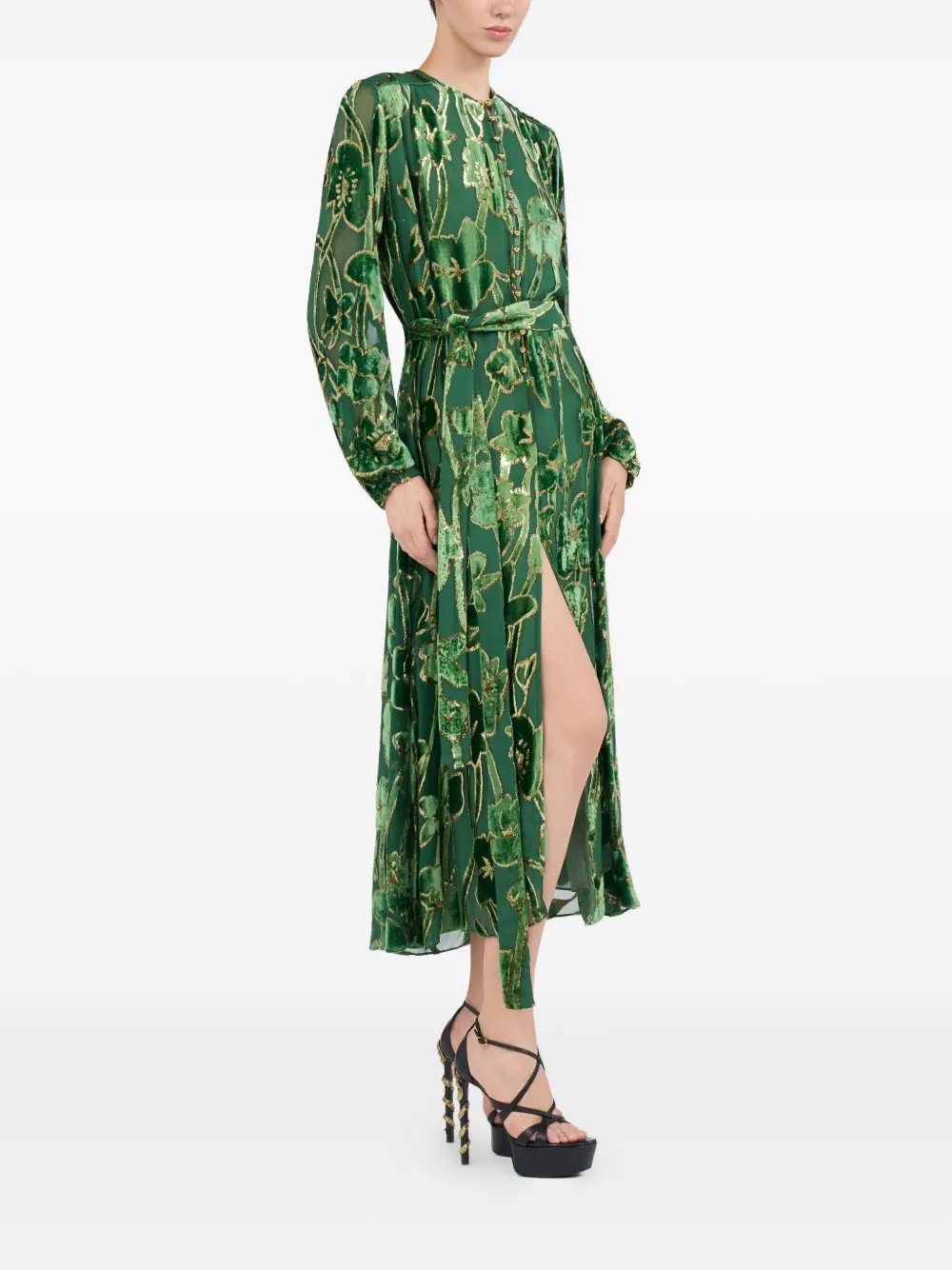 Roberto Cavalli velvet floral-print midi dress Groen