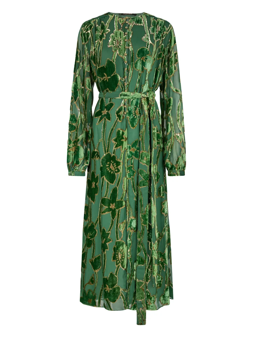 Roberto Cavalli velvet floral-print midi dress Groen