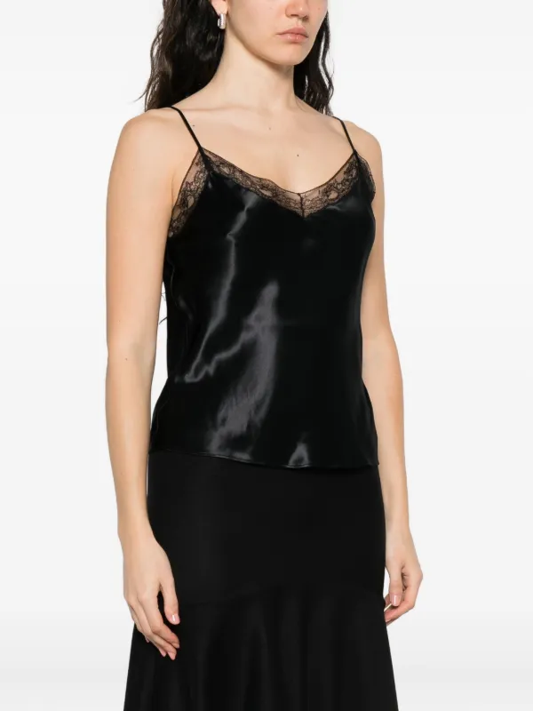 A FERRETTI サテン タンクトップ Alberta Ferretti レーストリム サテントップ | ブラック