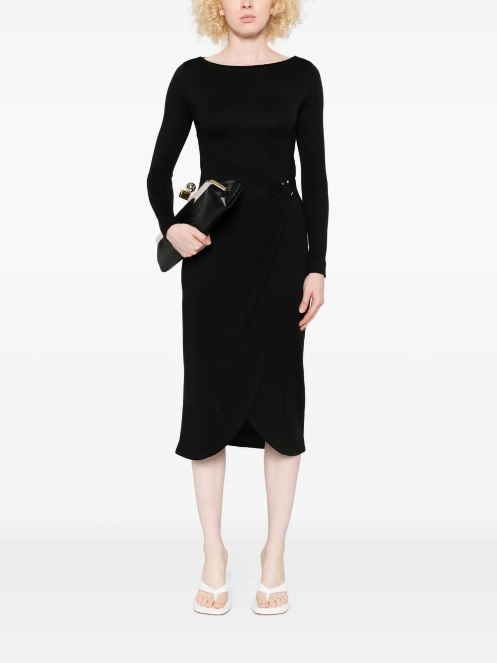CHIARA BONI La Petite Robe Gesmockte midi-jurk met ringdetail Zwart