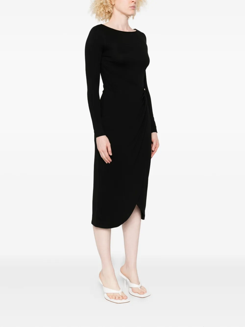 CHIARA BONI La Petite Robe Gesmockte midi-jurk met ringdetail Zwart