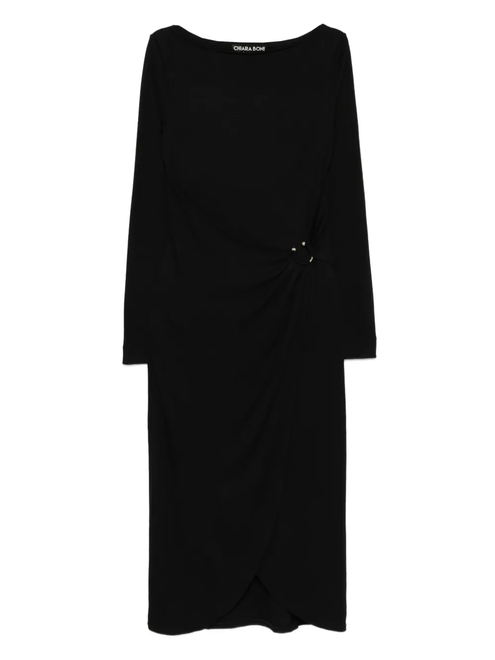 CHIARA BONI La Petite Robe gathered ring-detail midi dress - ブラック CHIARA BONI La Petite Robe gathered ring-detail midi dress - ブラック