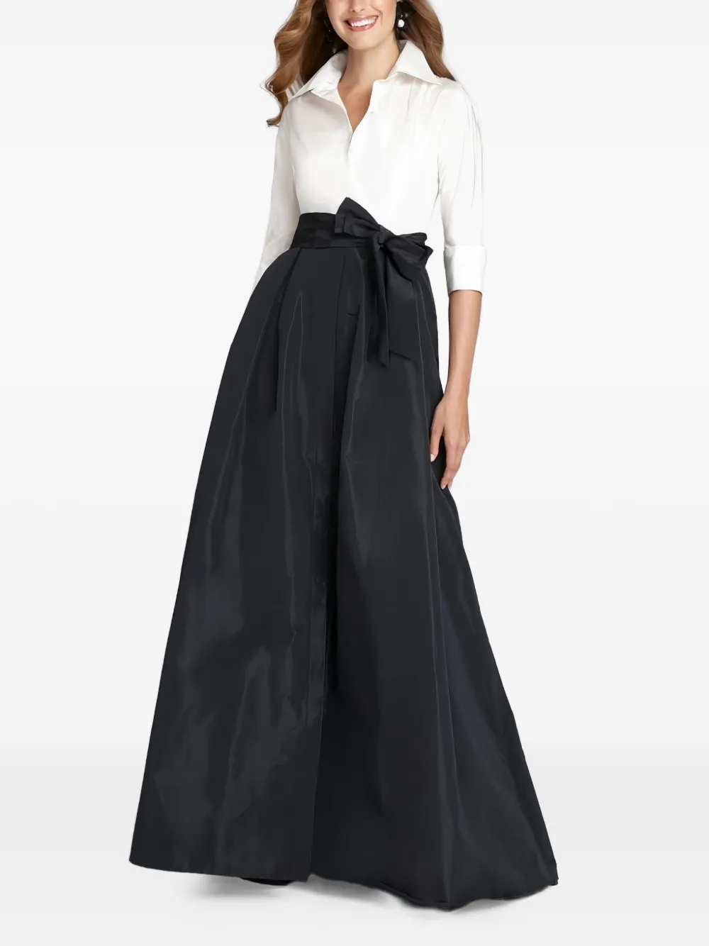 Teri Jon Bow-detail Shirt Dress In Brown