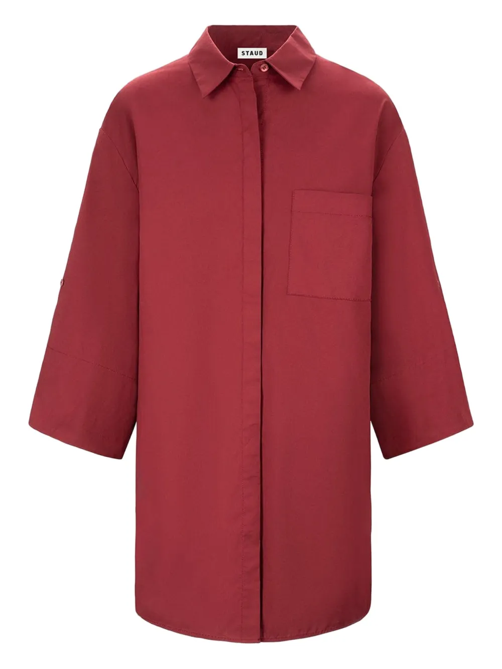 Staud Chest-pocket Button-down Dress In Red