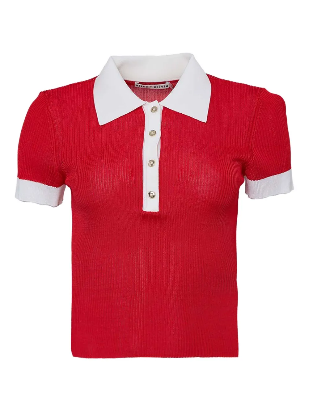 alice + olivia Martha ribbed-knit polo top | Red | Image 1