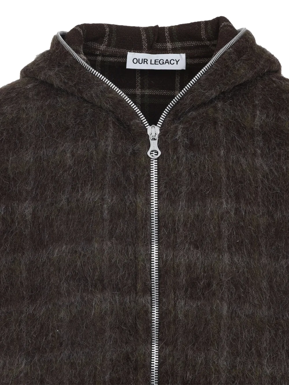 OUR LEGACY Geruite wollen hoodie met rits Bruin