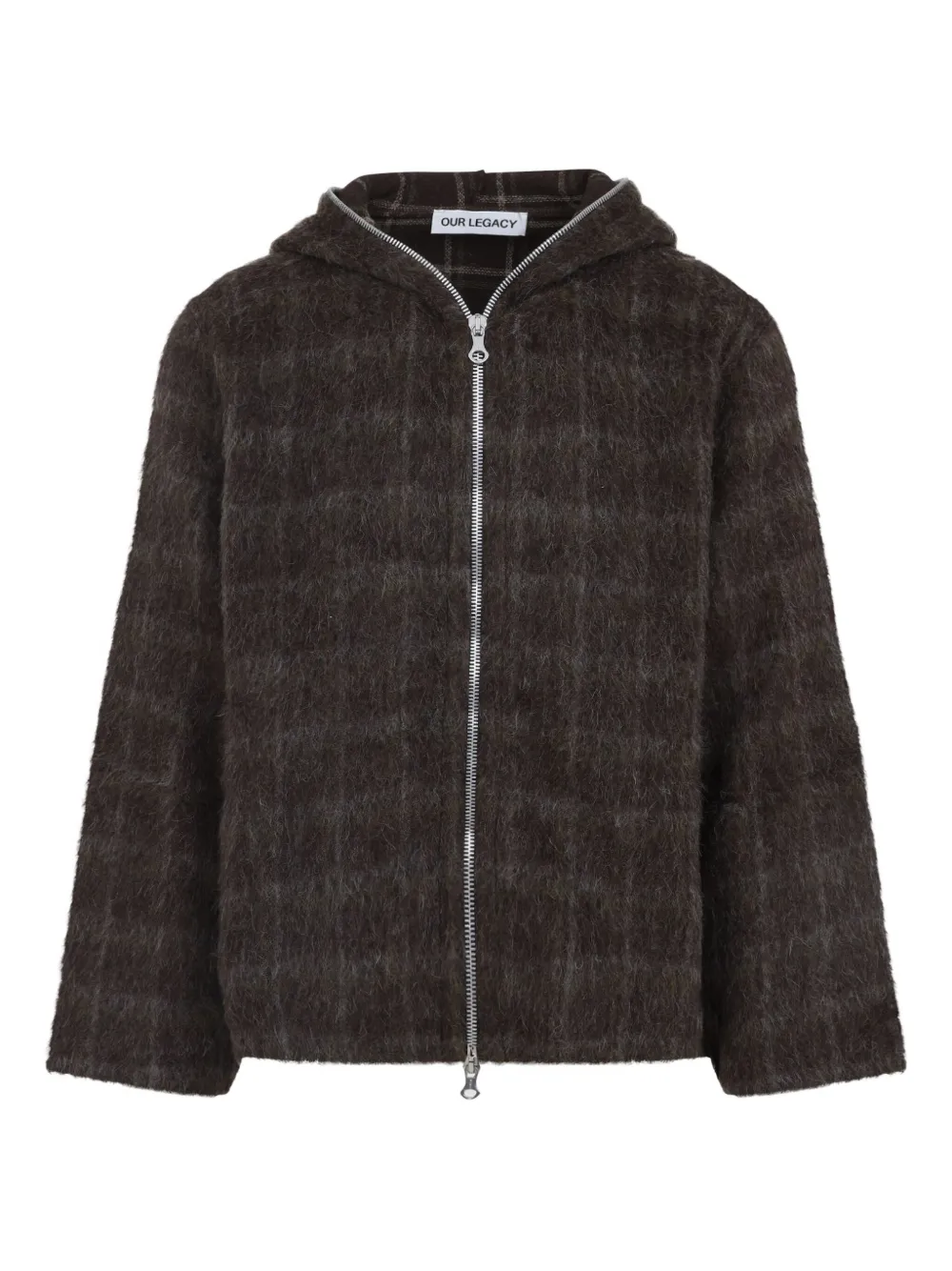 OUR LEGACY check-pattern wool zip-up hoodie Bruin
