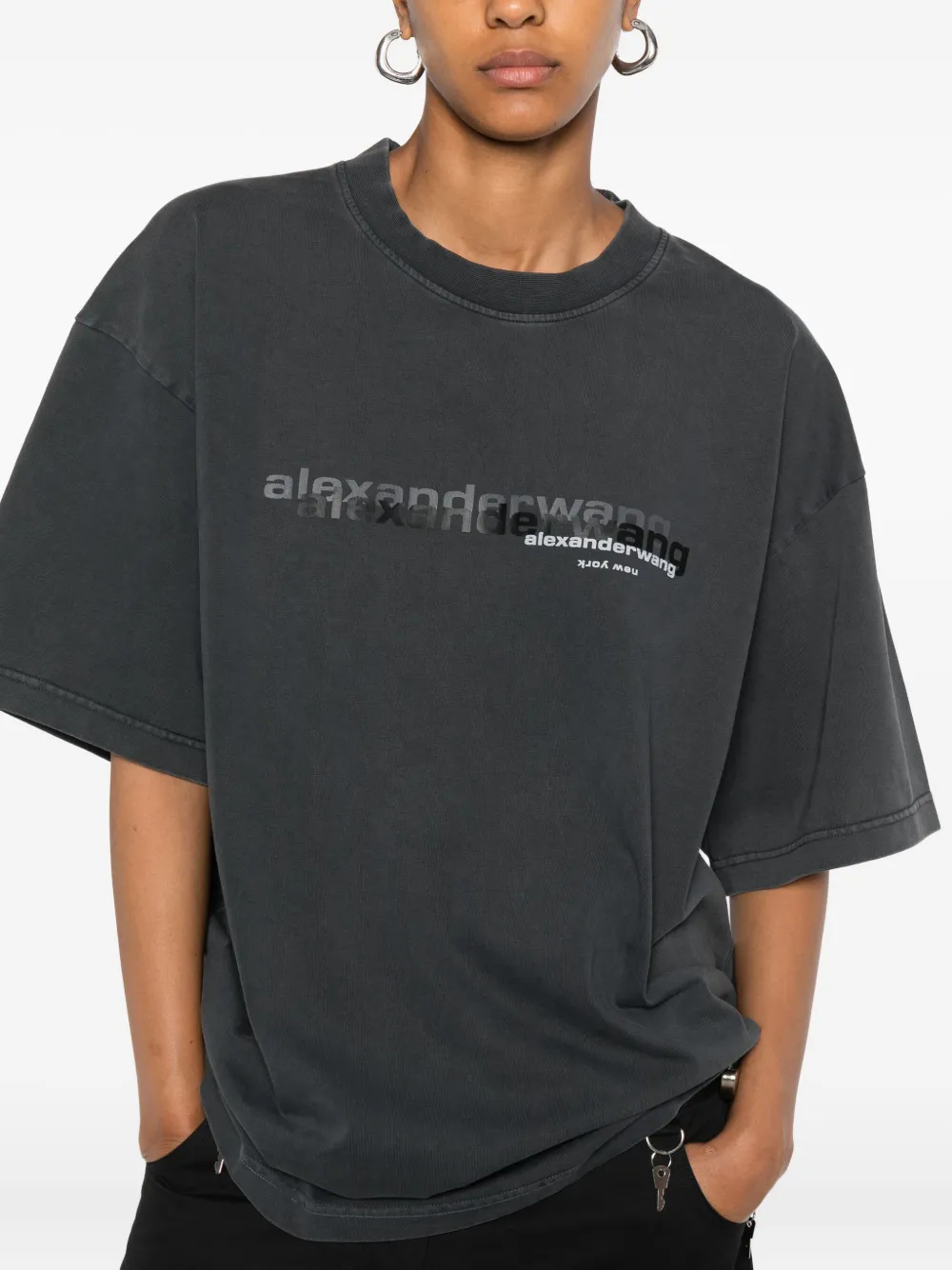 Alexander Wang Logo-print Cotton T-shirt In Gray