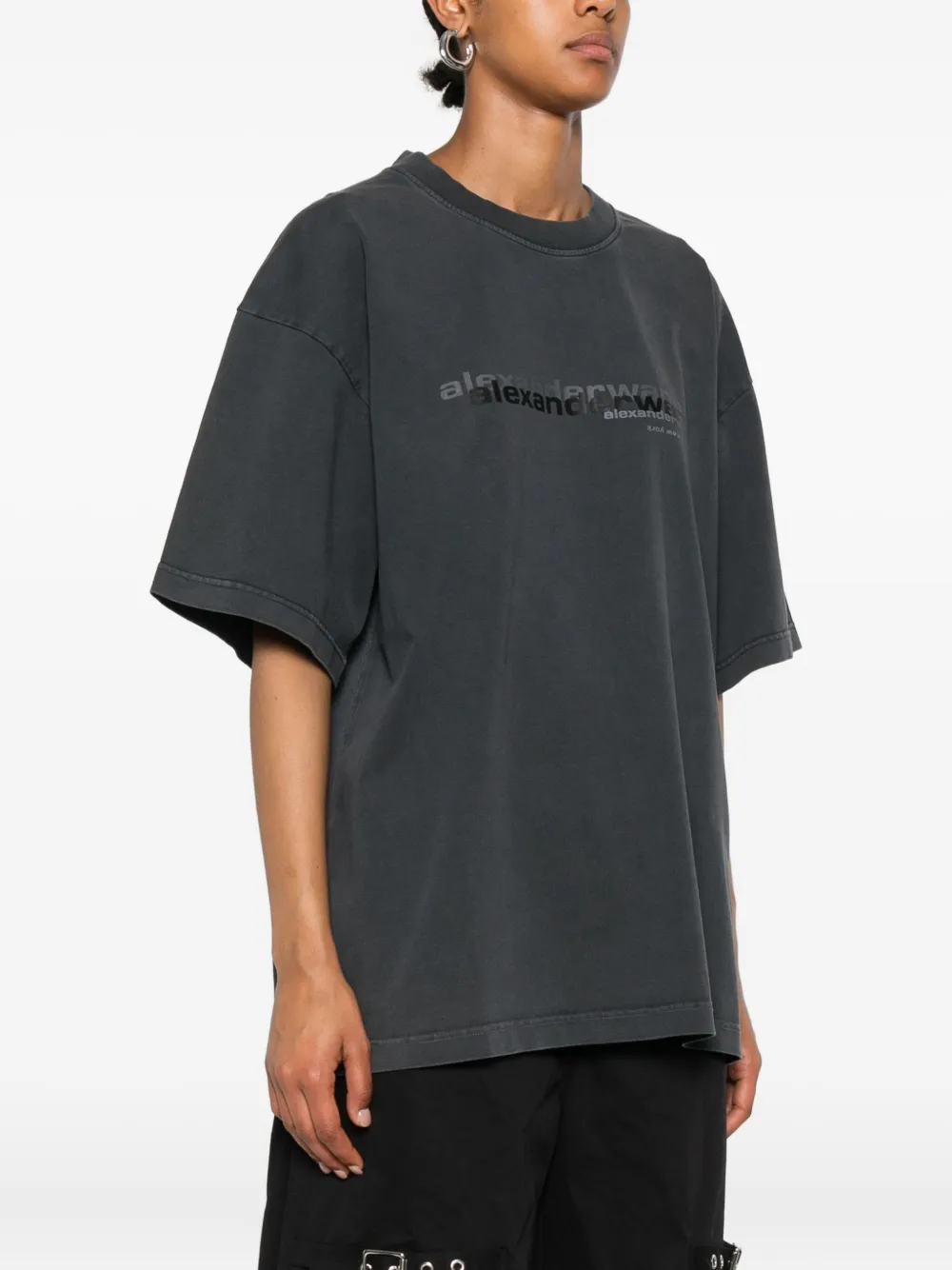 Alexander Wang Logo-print Cotton T-shirt In Gray