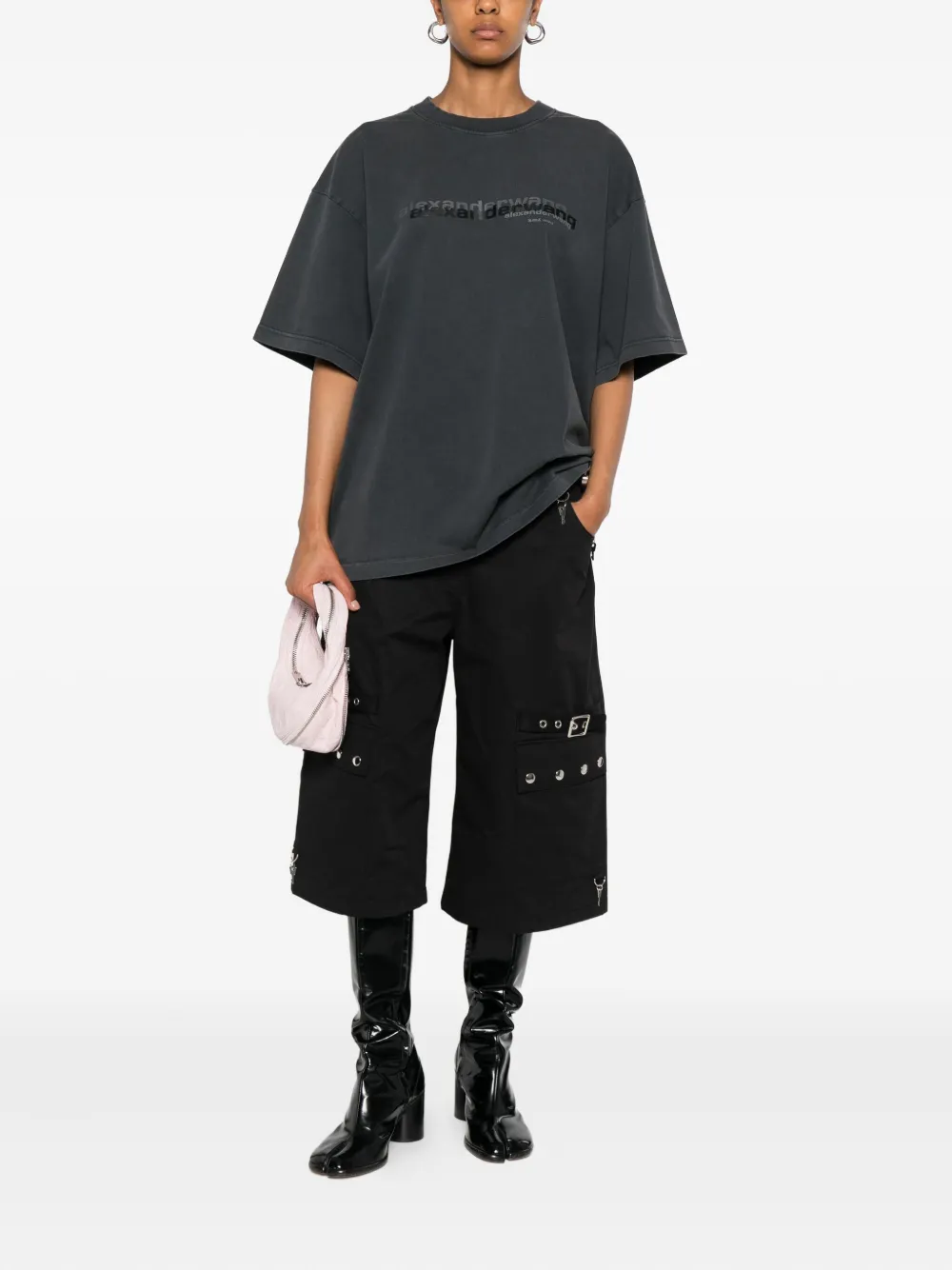 Alexander Wang Logo-print Cotton T-shirt In Gray