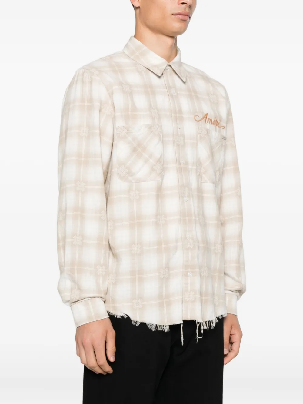 AMIRI Cropped overhemd met franje Beige