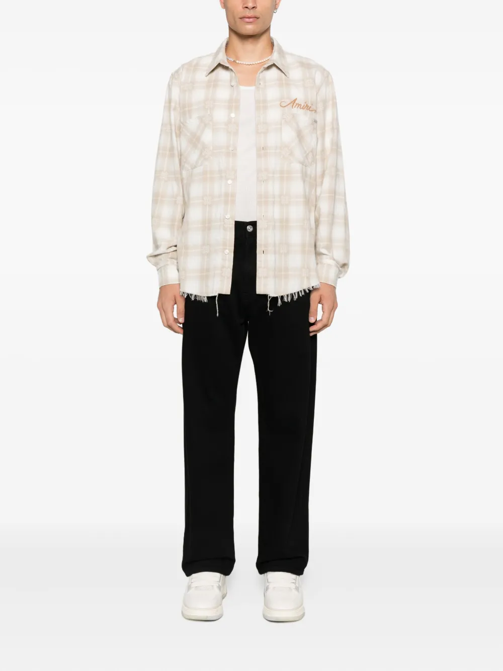 AMIRI Cropped overhemd met franje Beige