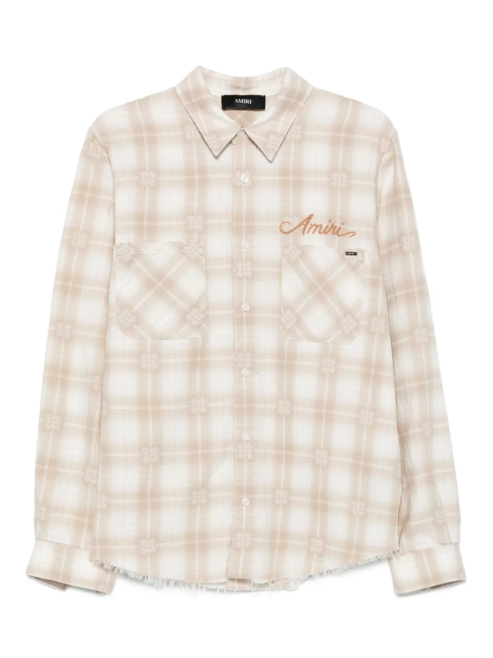 Amiri Checked Frayed Shirt In Neutral