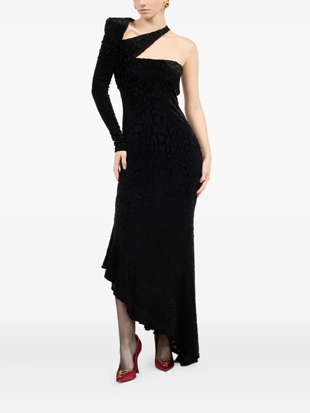 Roberto Cavalli Asymmetrische fluwelen jurk - Zwart