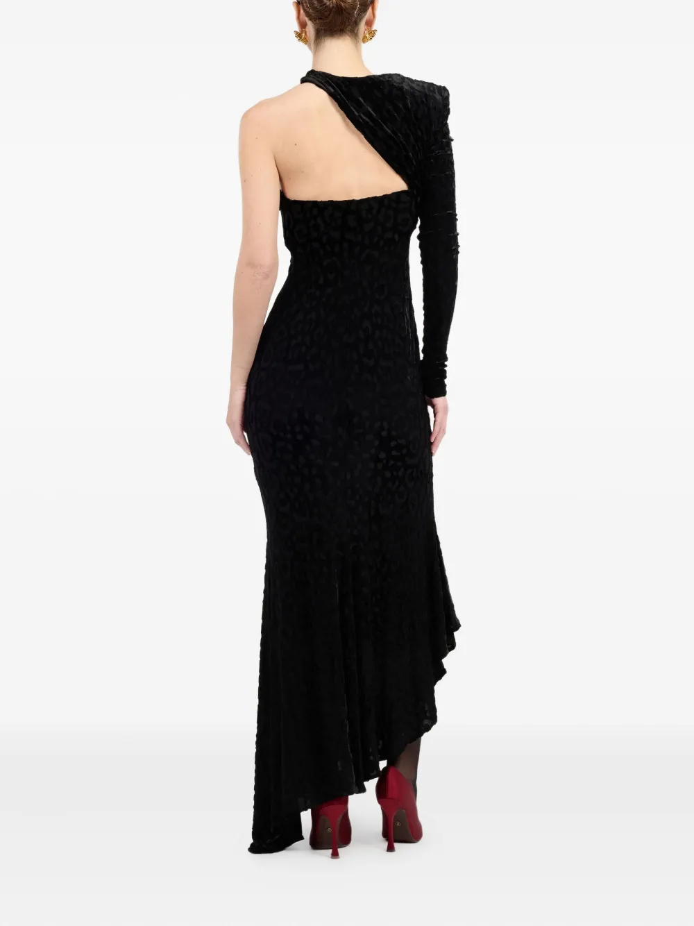 Roberto Cavalli Asymmetrical Black Dress With Jaguar Skin Pattern In Black