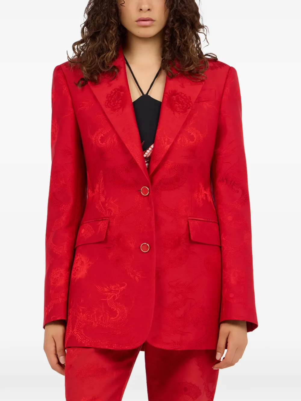  Roberto Cavalli Dragon-pattern Button-fastening Blazer - Red 