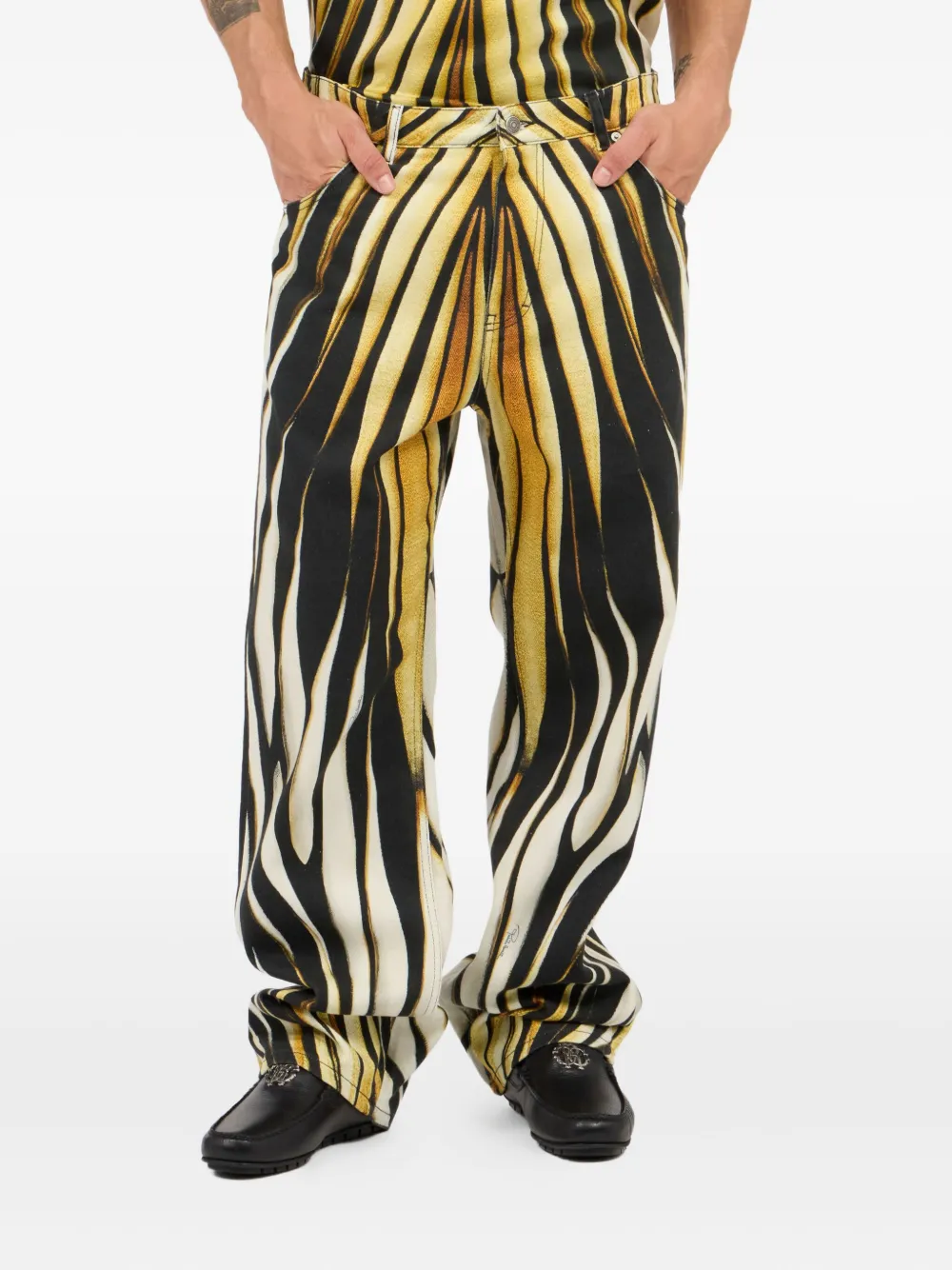 Roberto Cavalli flame-print trousers - ブラック Roberto Cavalli flame-print trousers - ブラック