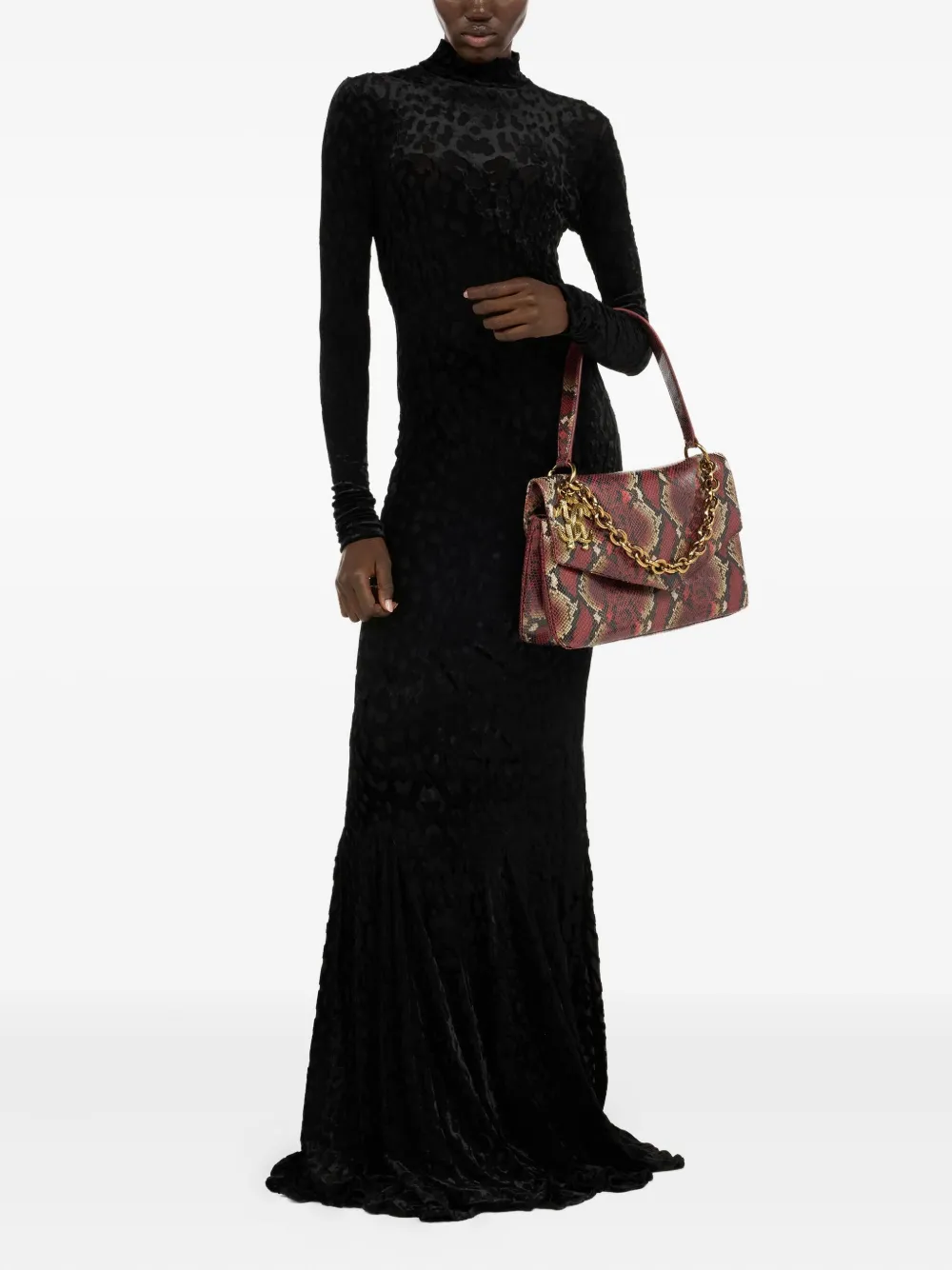 Roberto Cavalli Maxi-jurk met jaguarprint en gedrapeerde hals - Zwart