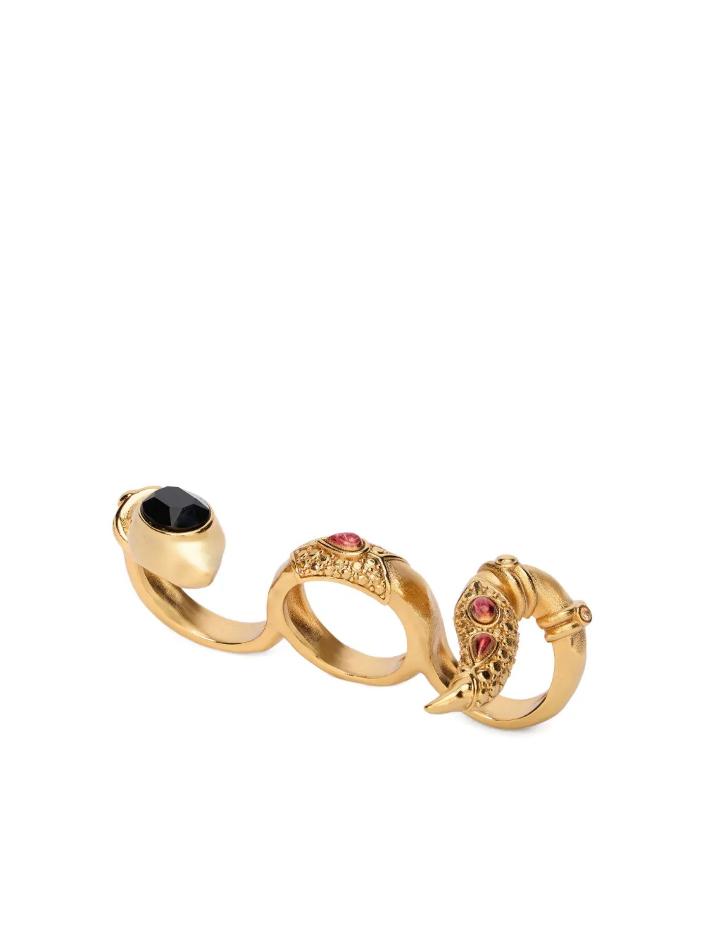 Roberto Cavalli Three-finger Snake Stone-embellished Ring In Gold