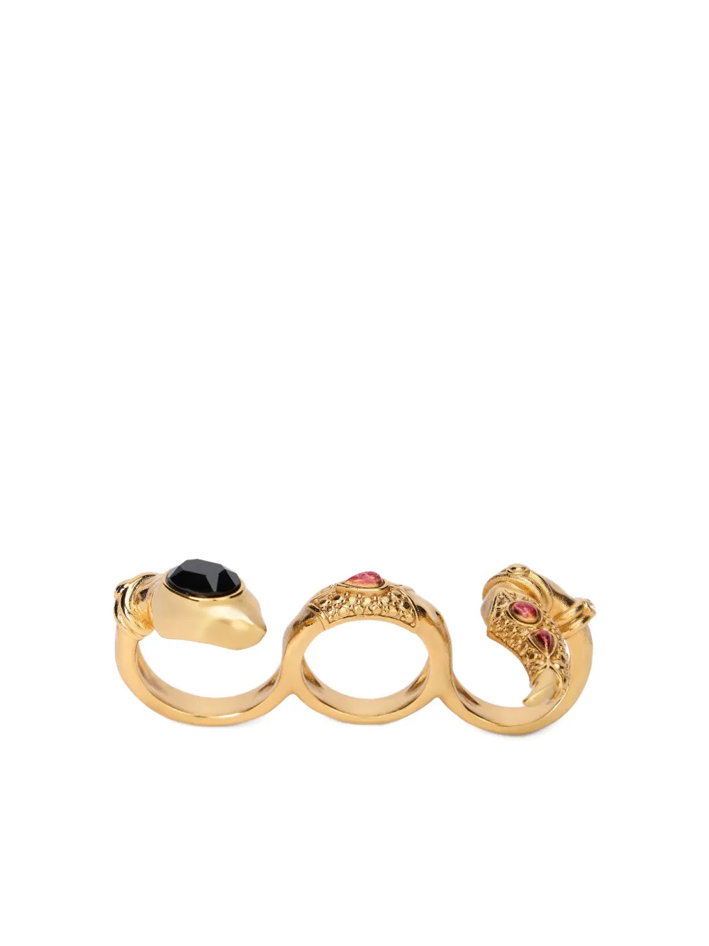Roberto Cavalli Three-finger Snake Stone-embellished Ring In Gold