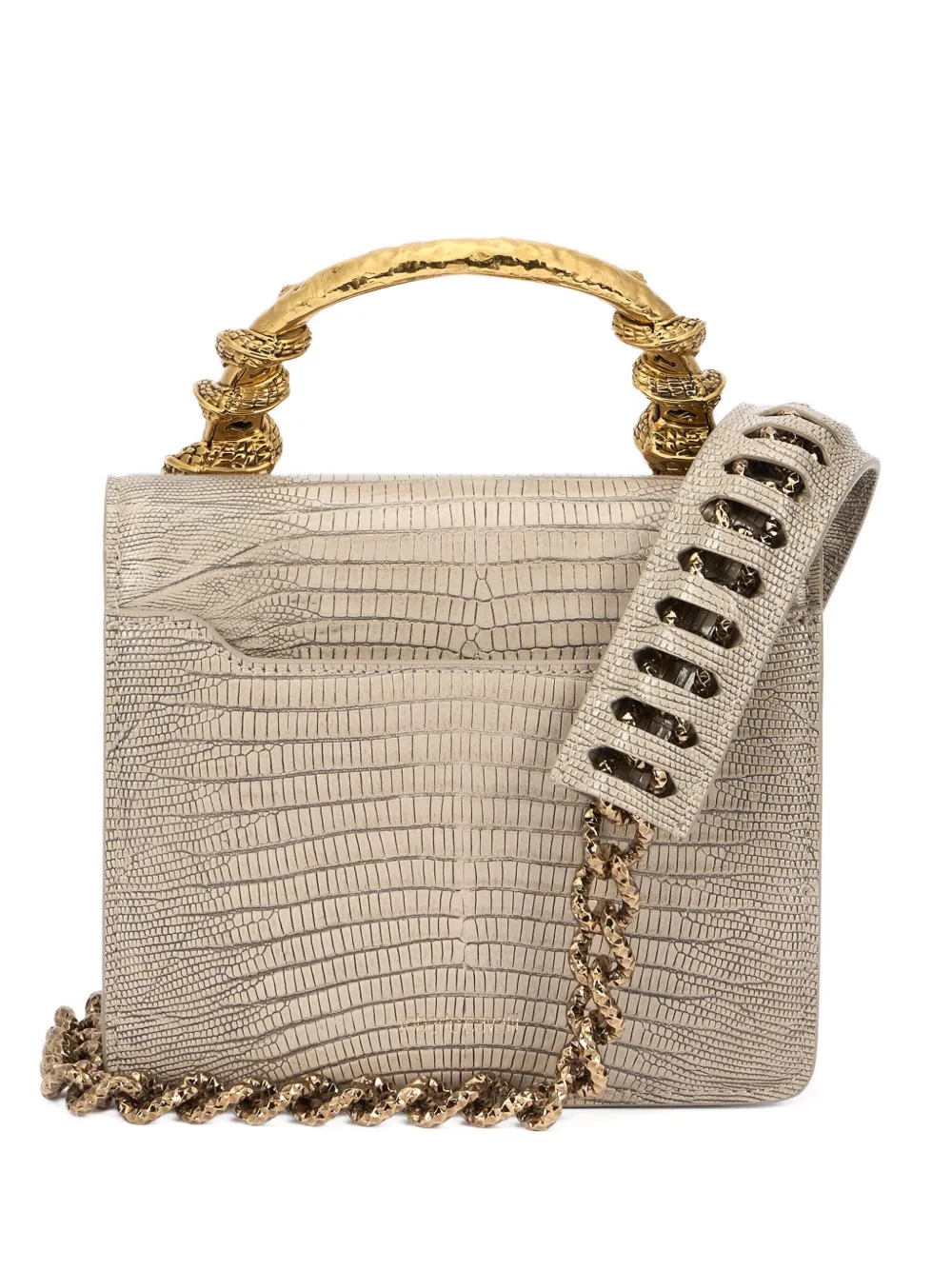 Roberto Cavalli Snake-embellished Snake-skin Shoulder Bag In Neutral