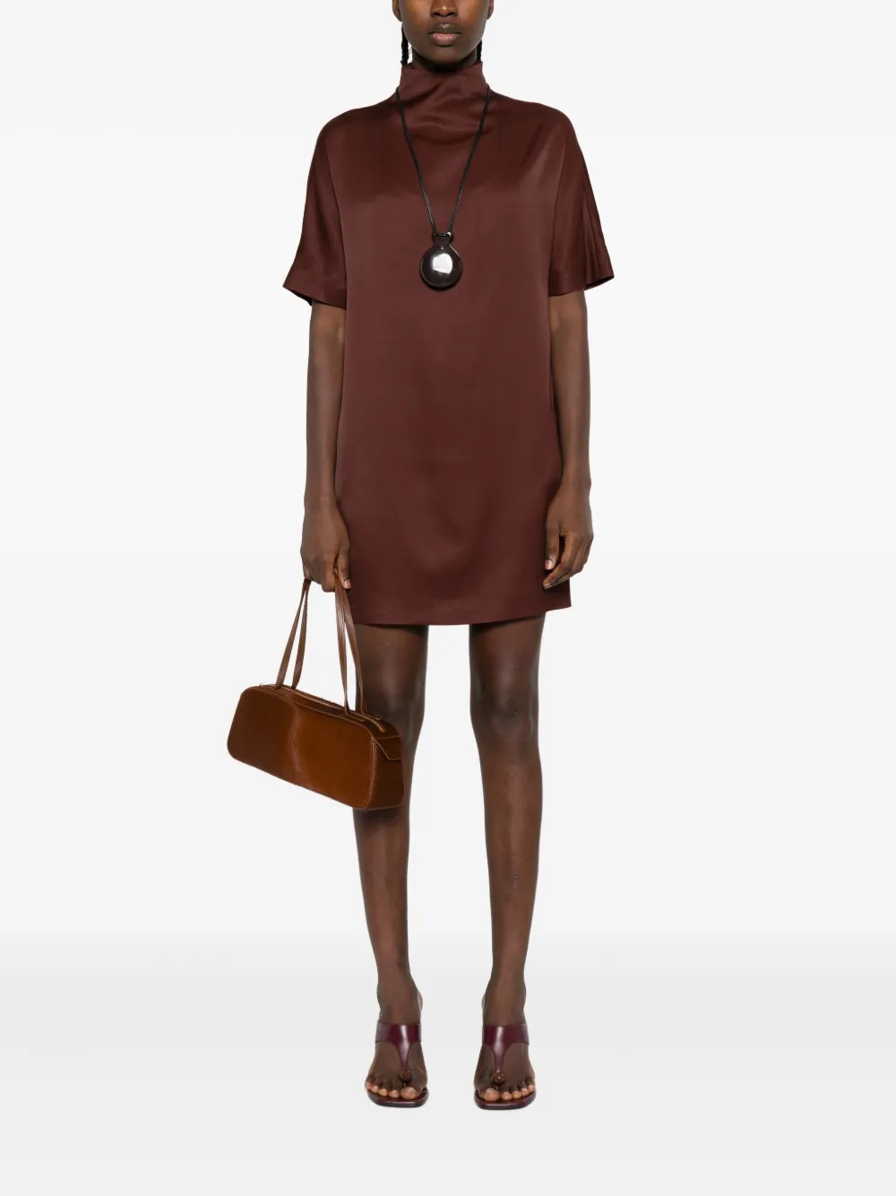 LouLou de Saison Elton high-neck short-sleeve mini dress - Rood