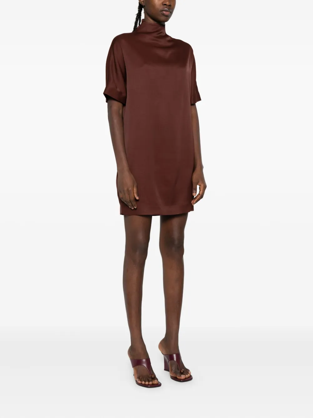 LouLou de Saison Elton mini-jurk met hoge hals en korte mouwen Rood