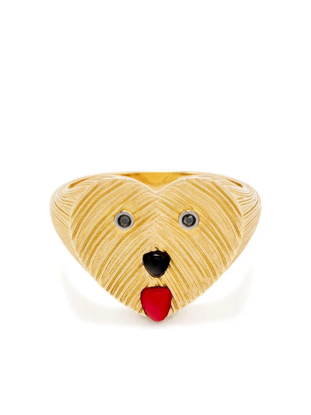 Yvonne Léon Anello in oro giallo 9 carati a forma di cane con diamanti