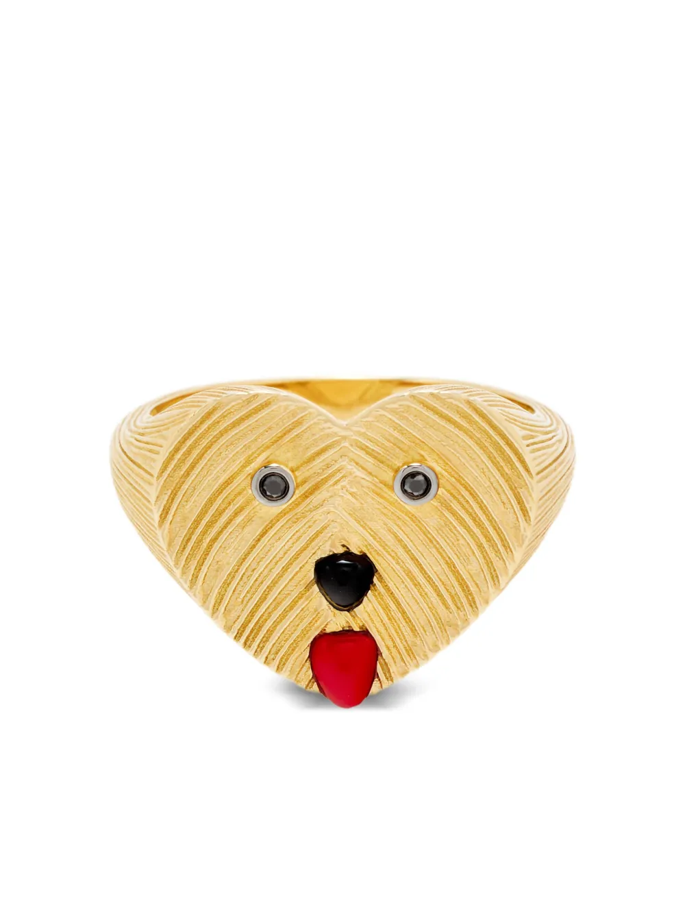 Yvonne Léon Anello in oro giallo 9 carati a forma di cane con diamanti