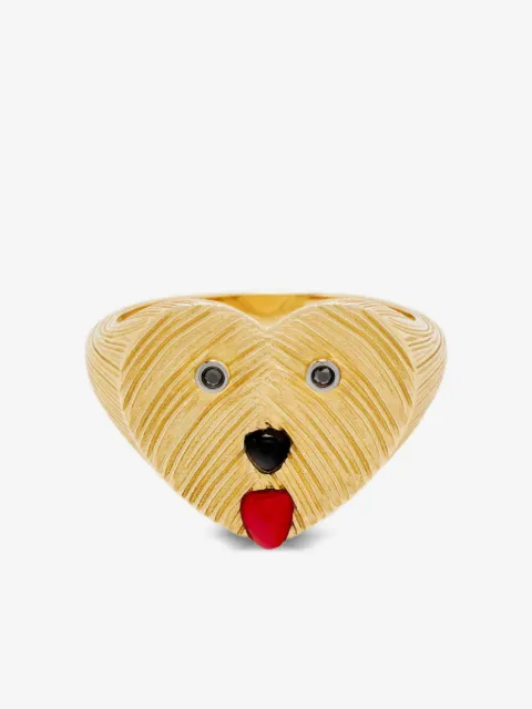 Yvonne Léon 9CT yellow gold dog-embellishment diamond-embellishment ring