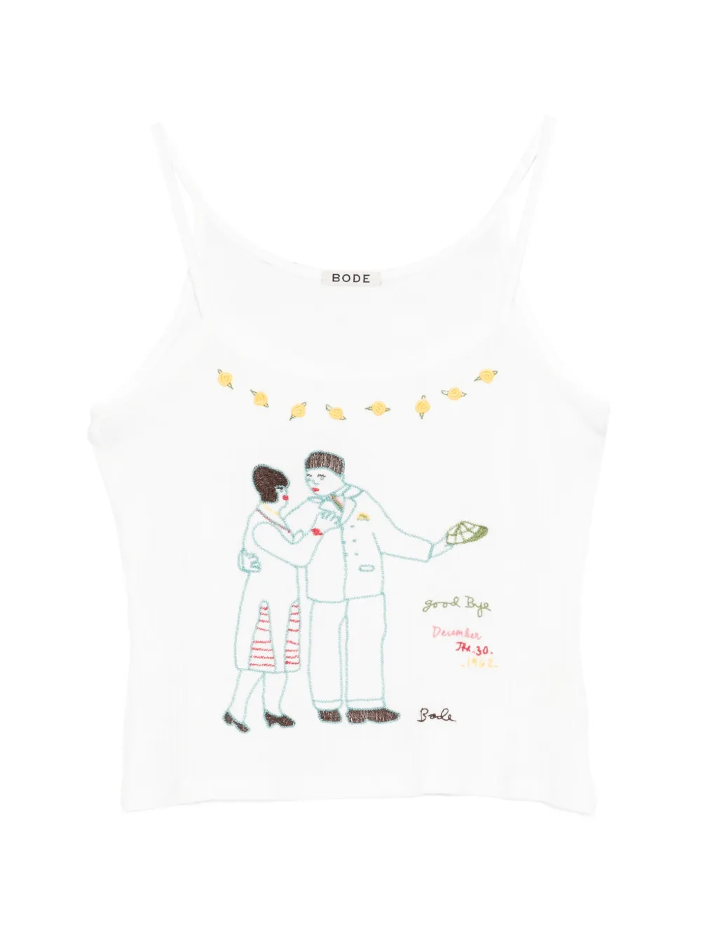 BODE embroidered cami tank top - Bianco