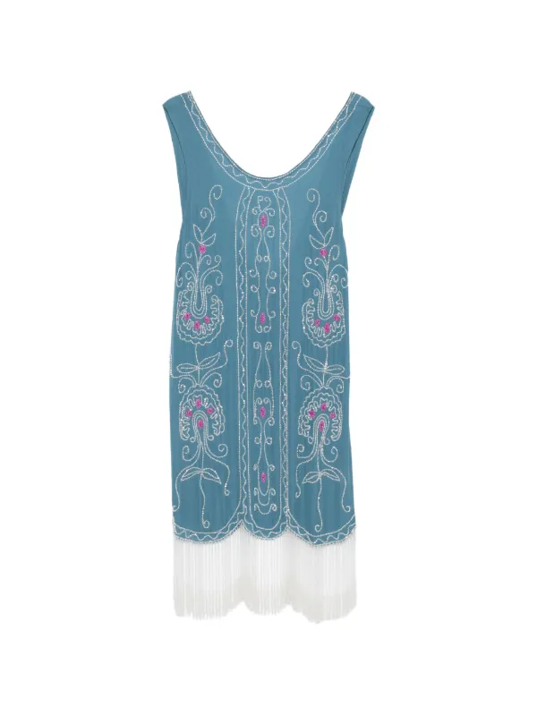 Bode Beaded Sea Flower Dress in Blue