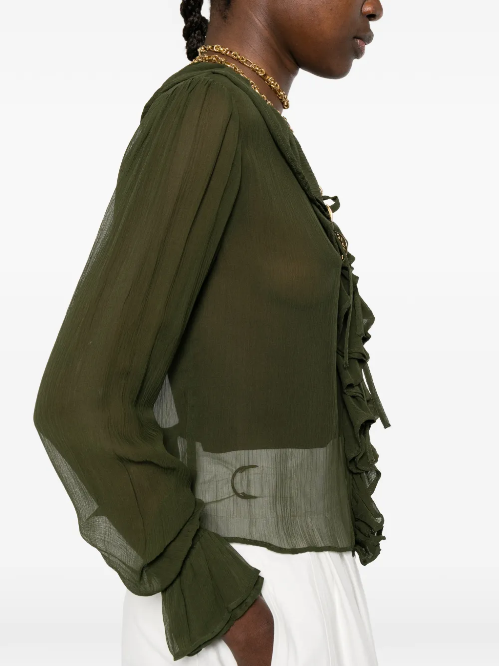 BODE Flounce Blouse Olive in Green, view 5