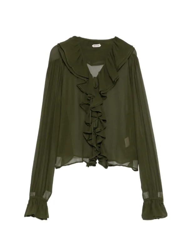 Bode Flounce Blouse Olive in Green