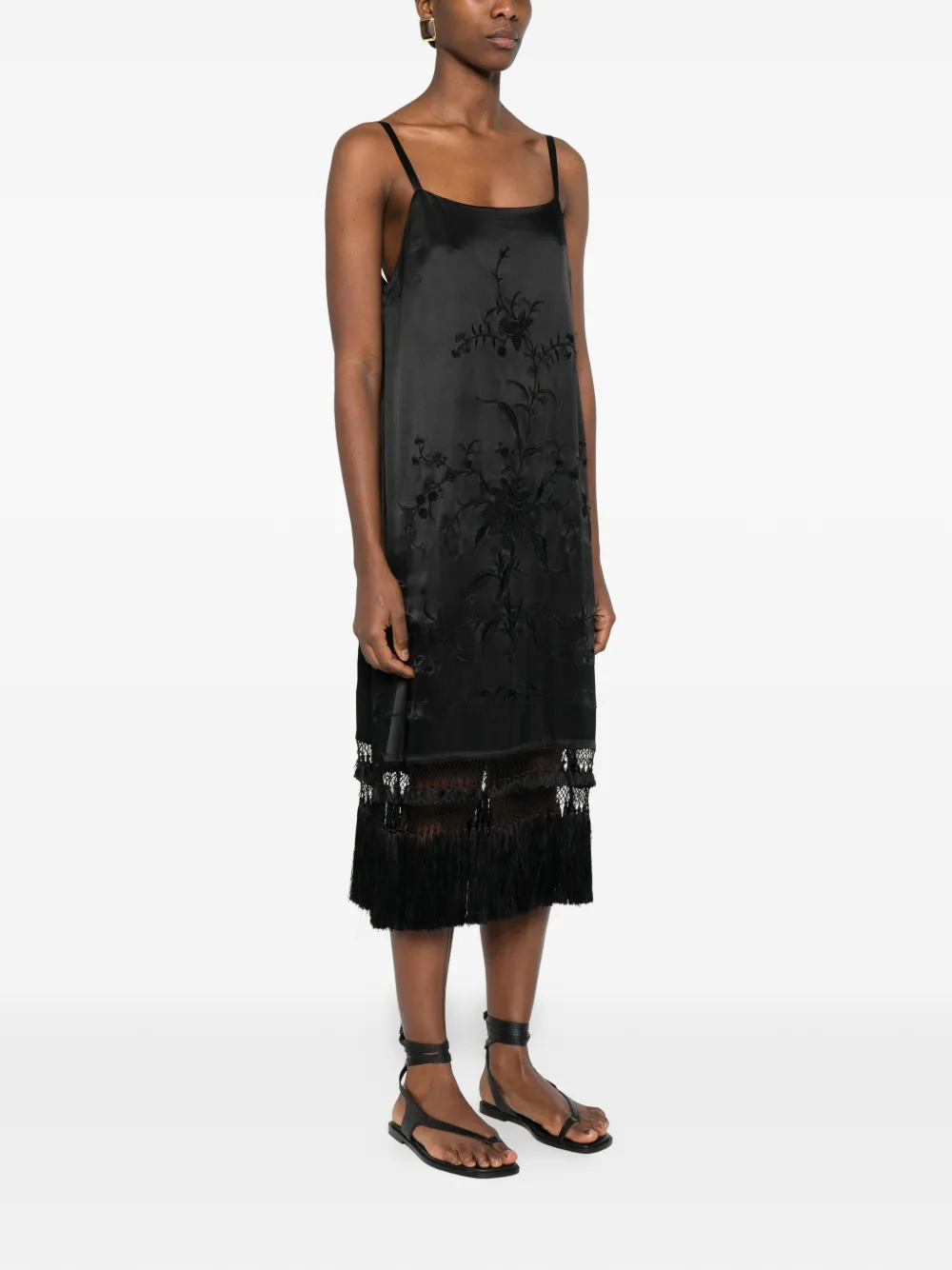  Bode Fringe Floral Dress - Black 