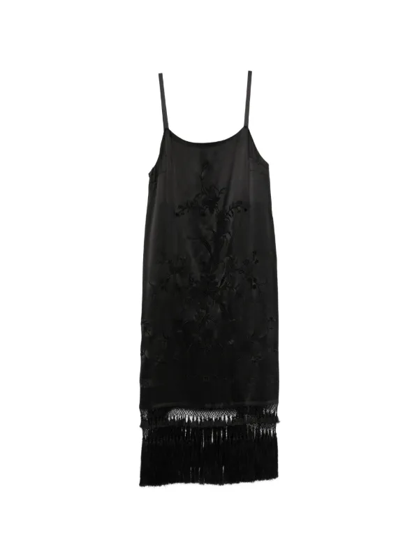 Bode Fringe Floral Dress in Black