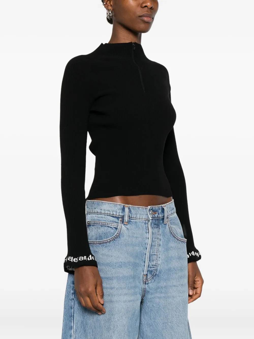Alexander Wang Logo-detail Ribbed Top In Black