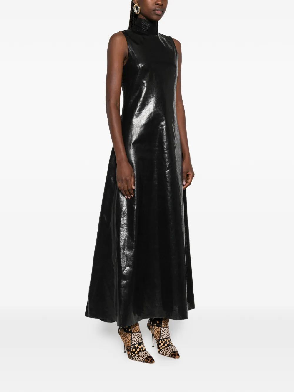 turtleneck sleeveless maxi dress